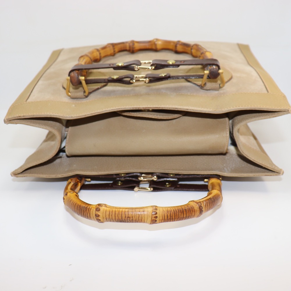 Vintage Gucci Diana Tote Large Tan Womens Bamboo Handle Suede Leather Bag - Picture 7 of 11